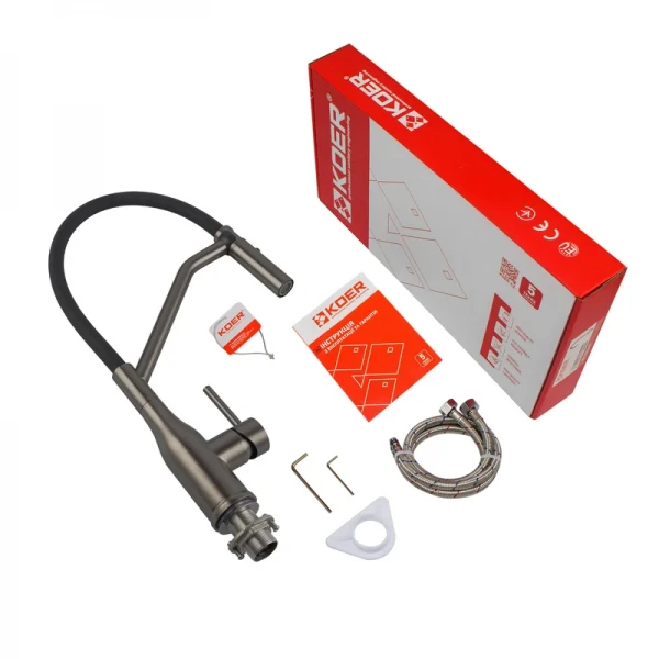 Смеситель для кухни Koer KI-70026-07 с черным силиконовым изливом (KR5211)