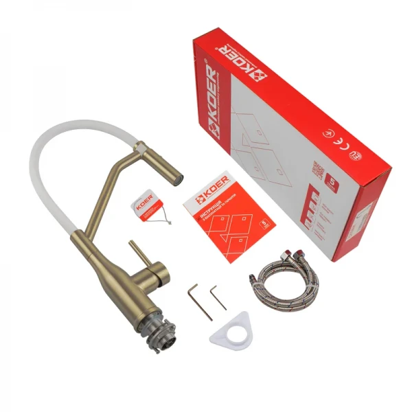 Смеситель для кухни Koer KI-70026-12 с белым силиконовым изливом (KR5212)