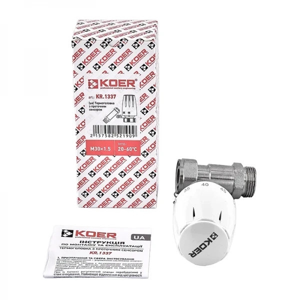 Термоголовка Koer KR.1337 – M30x1.5 с проточным сенсором (KR5219)