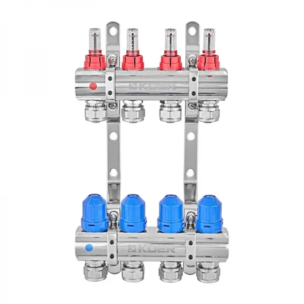 Коллекторный блок с расходомерами и евроконусами Koer KR.1210-4 - 1"x4 WAYS (KR5266)