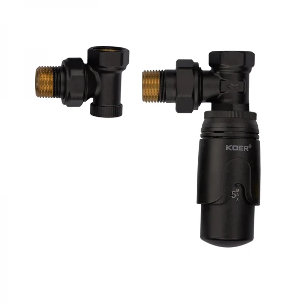 Комплект для подключения радиатора Koer SET-24.Black - 1/2'' угловой с термоголовкой (KR5283)