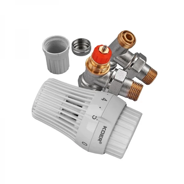 Комплект для подключения радиатора Koer SET-23 - 1/2'' угловой с термоголовкой, кликовый крепеж (KR5284)