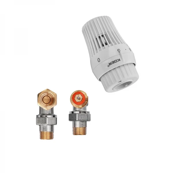 Комплект для подключения радиатора Koer SET-23 - 1/2'' угловой с термоголовкой, кликовый крепеж (KR5284)