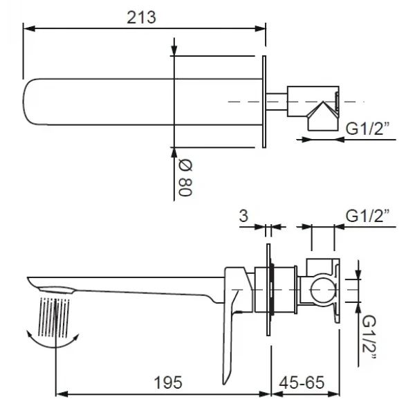 Смеситель для умывальника Koer KB-16028-05 встраиваемый (KR5298)