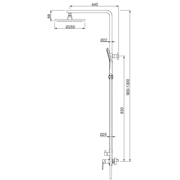 Душевая колонна со смесителем Koer KB-52028-05, 2 функции (KR5310)