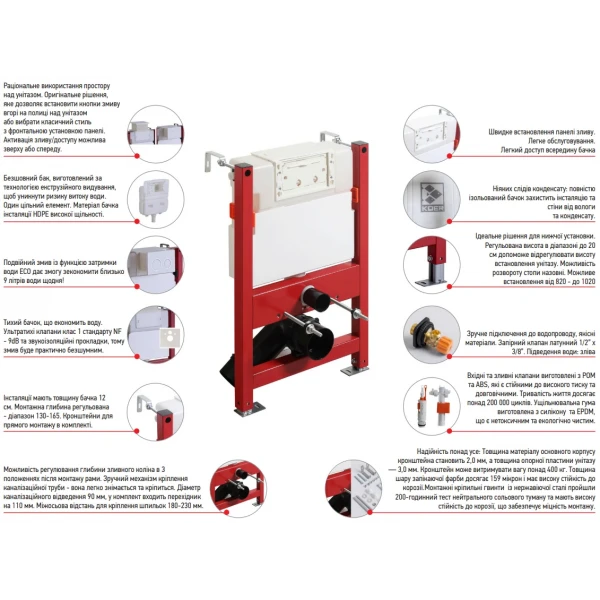 Інсталяція для підвісного унітазу Koer KT-0403 500x165x820mm без панелі змиву (KR5313)