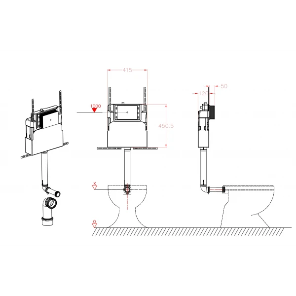 Інсталяційний бачок для підлогового унітазу Koer KT-0405 420x120x750mm без панелі змиву (KR5314)