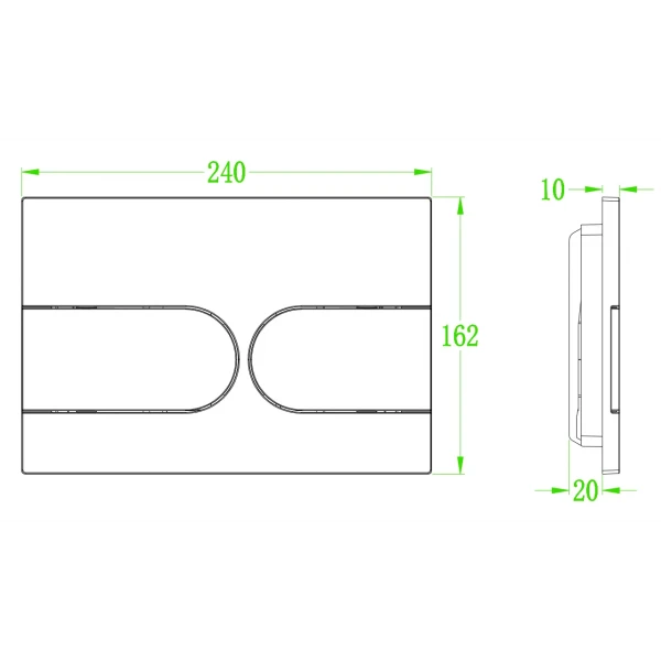 Панель смыва Koer KT-0604-03 240x160x10mm пластиковая, закругленная кнопка (KR5322)