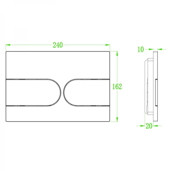 Панель змиву Koer KT-0604-05 240x160x10mm пластикова, кнопка закруглена (колір чорний матовий) (KR5324)
