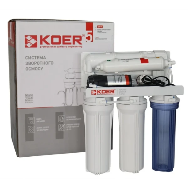 Система зворотного осмосу KOER KV-91 5 ступенів + помпа, мембрана 75 галон (KR5327)