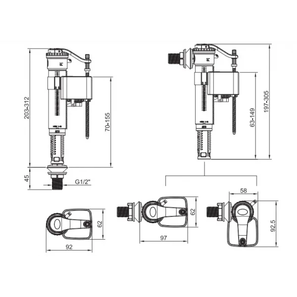 Арматура наповнювальна Koer KT-0101-1/2" з універсальним підключенням та латунним різьбленням 1/2" (KR5329)