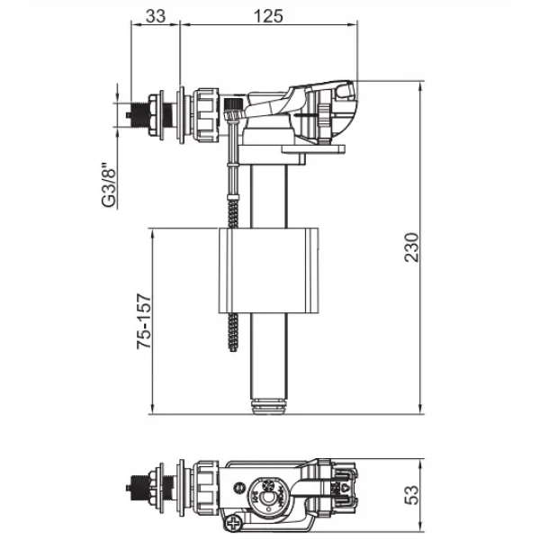 Арматура наповнювальна Koer KT-0105-3/8" з боковим підключенням та латунним різьбленням 3/8" (KR5335)