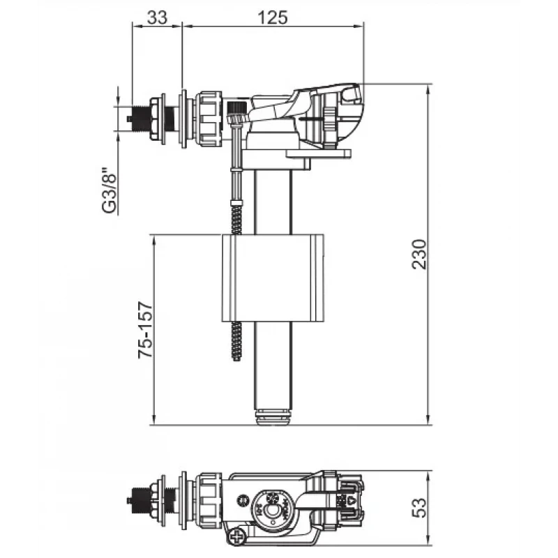 Арматура наповнювальна Koer KT-0106-3/8" з боковим підключенням та пластиковим різьбленням 3/8" (KR5337)