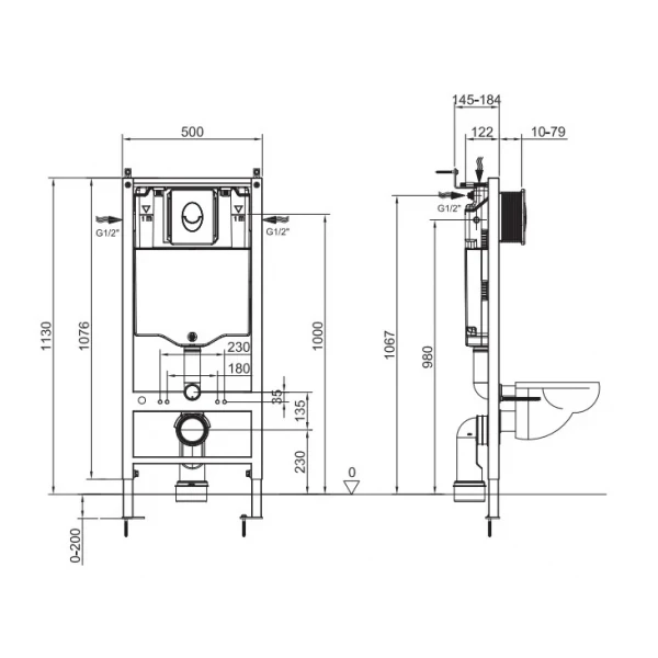 Інсталяція для підвісного унітазу Koer KT-0407 500x126x1150mm, без панелі змиву (KR5341)