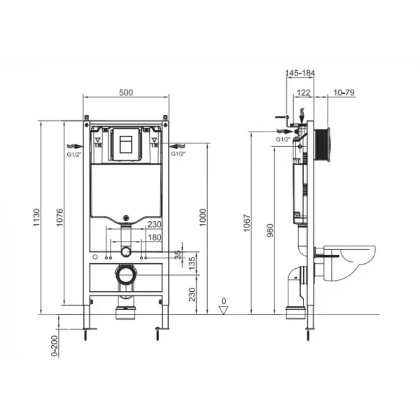 Інсталяція для підвісного унітазу Koer KT-0407 500x126x1150mm, без панелі змиву (KR5341)