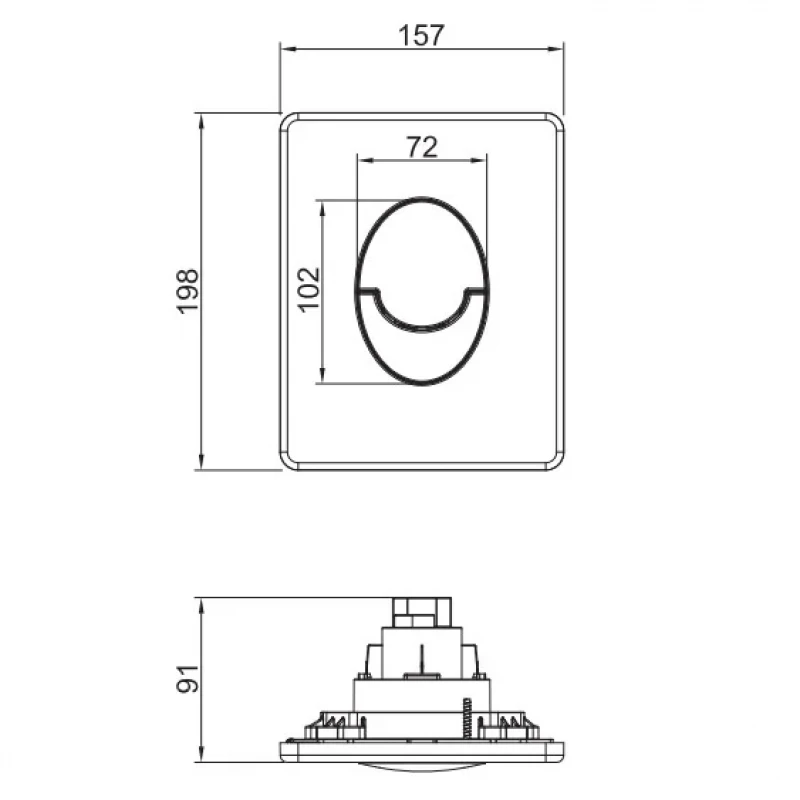 Панель змиву пластикова Koer KT-0606-01 157x198x3mm, кнопка закруглена (KR5342)