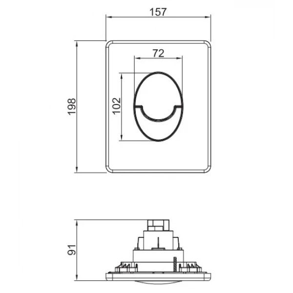 Панель змиву Koer KT-0606-05 157x198x10mm пластикова, кнопка закруглена (колір чорний матовий) (KR5343)