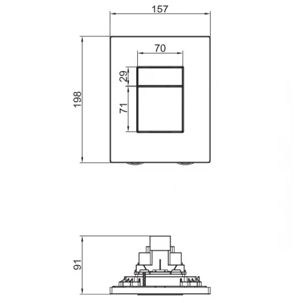 Панель змиву Koer KT-0607-05 157x198x10mm пластикова, кнопка квадратна (колір чорний матовий) (KR5346)