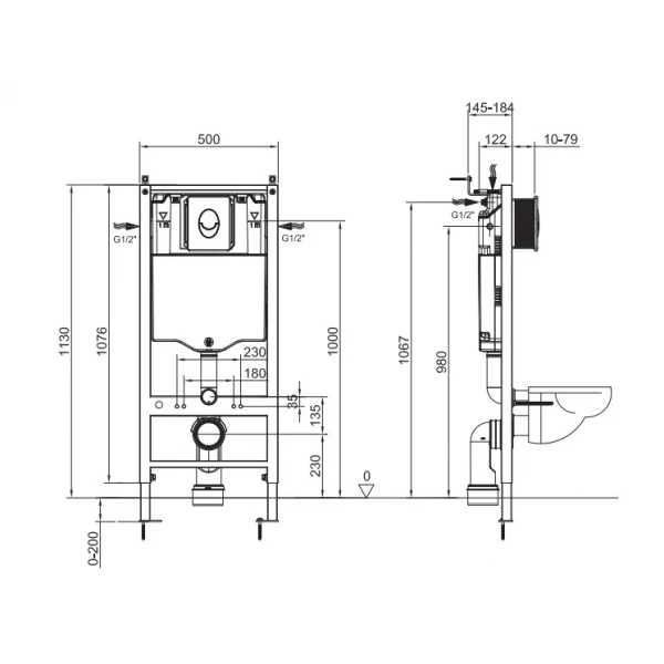Інсталяція для підвісного унітазу Koer KT-0503-01 500x126x1150mm з панеллю змиву KT-0606-01 Хром (KR5347)