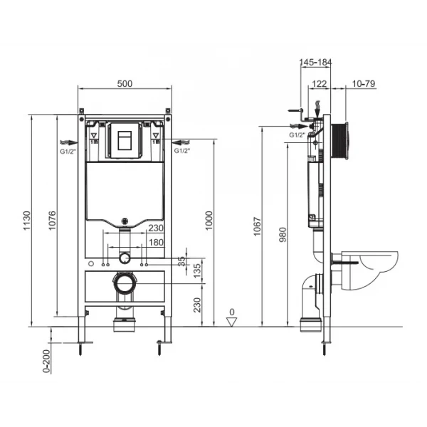 Инсталляция для подвесного унитаза Koer KT-0504-01 500x126x1150mm с панелью смыва KT-0607-01 Хром (KR5348)