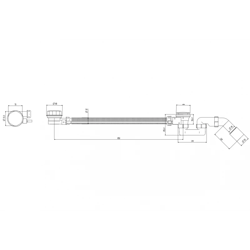Сифон для ванни Koer BD-04-01 1 1/2'' напівавтомат з переливом, без ревізії (KR5442)
