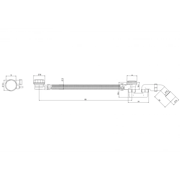 Сифон для ванны Koer BD-04-01 ПОЛУАВТОМАТИЧЕСКИЙ с переливом, без ревизии (Цвет хром) 1 1/2'' (KR5442)