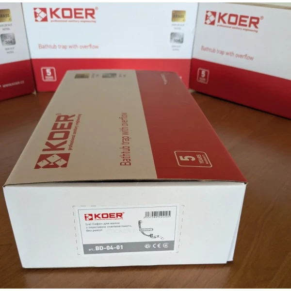 Сифон для ванны Koer BD-04-01 ПОЛУАВТОМАТИЧЕСКИЙ с переливом, без ревизии (Цвет хром) 1 1/2'' (KR5442)