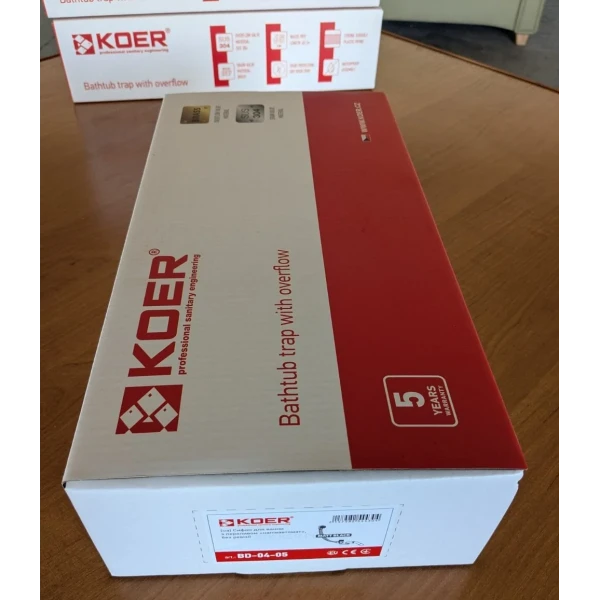 Сифон для ванны Koer BD-04-05 ПОЛУАВТОМАТИЧЕСКИЙ с переливом, без ревизии (Цвет черный) 1 1/2'' (KR5443)
