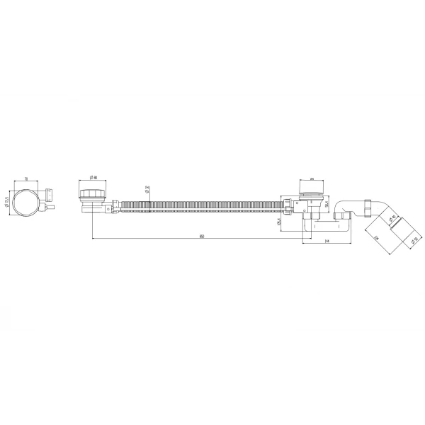 Сифон для ванны Koer BD-04-05 ПОЛУАВТОМАТИЧЕСКИЙ с переливом, без ревизии (Цвет черный) 1 1/2'' (KR5443)
