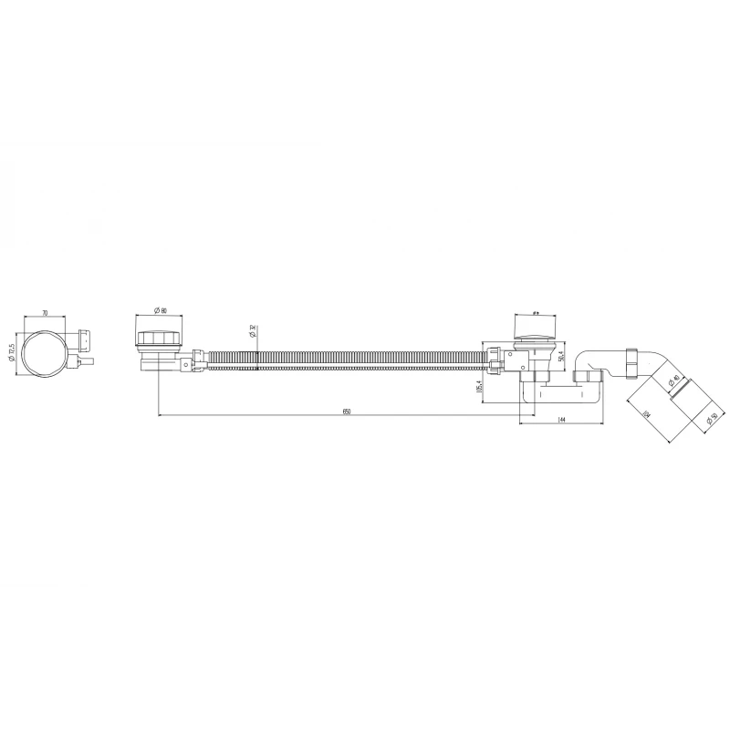 Сифон для ванни Koer BD-04-07 напівавтоматичний з переливом, без ревізії (Колір графітовий) 1 1/2'' (KR5444)