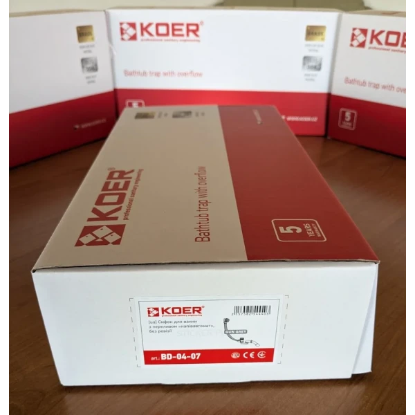 Сифон для ванни Koer BD-04-07 напівавтоматичний з переливом, без ревізії (Колір графітовий) 1 1/2'' (KR5444)