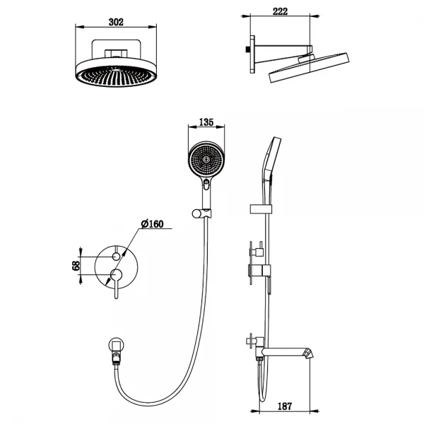 Вбудована душова система Koer KB-66029-05 3 функції Колір чорний (KR5492)