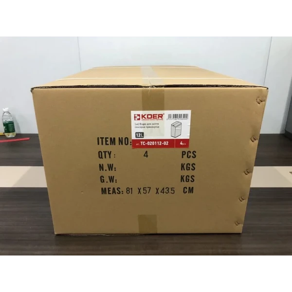 Відро для сміття сенсорне прямокутне Koer TC-020112-02 12 л колір нержавійка (KR5582)