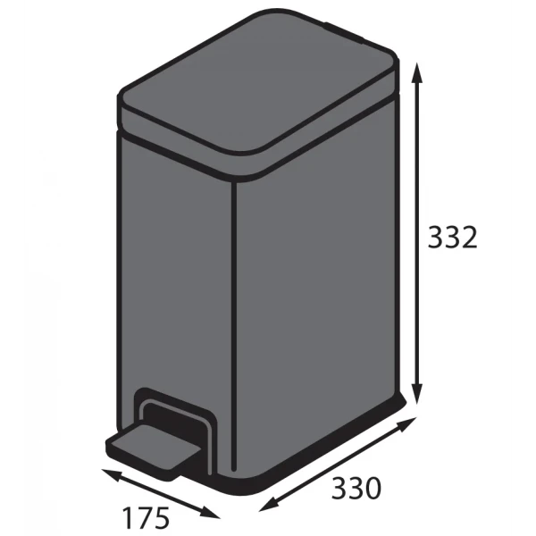 Відро для сміття з плавним закриттям прямокутне Koer TC-010108-07 8 л колір графіт (KR5591)