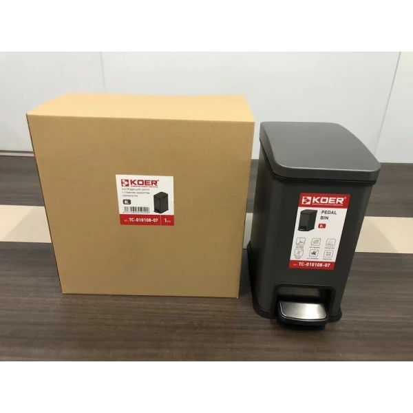 Відро для сміття з плавним закриттям прямокутне Koer TC-010108-07 8 л колір графіт (KR5591)