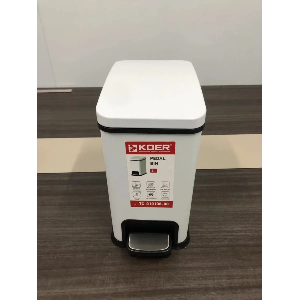 Відро для сміття з плавним закриттям прямокутне Koer TC-010108-08 8 л колір білий (KR5592)