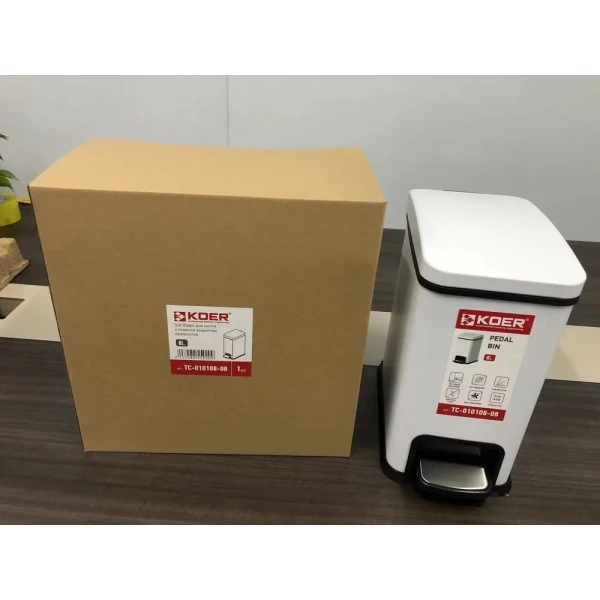 Відро для сміття з плавним закриттям прямокутне Koer TC-010108-08 8 л колір білий (KR5592)
