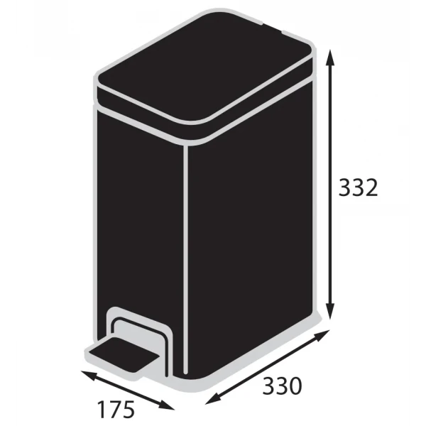 Відро для сміття з плавним закриттям прямокутне Koer TC-010108-05 8 л колір чорний (KR5593)