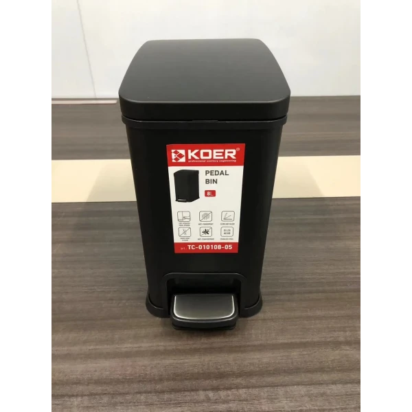 Відро для сміття з плавним закриттям прямокутне Koer TC-010108-05 8 л колір чорний (KR5593)