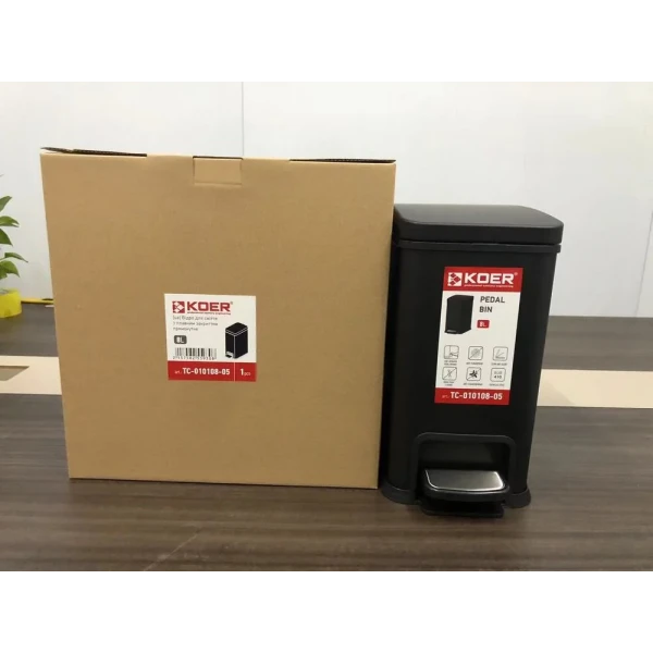 Відро для сміття з плавним закриттям прямокутне Koer TC-010108-05 8 л колір чорний (KR5593)