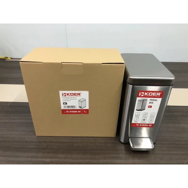 Відро для сміття з плавним закриттям прямокутне Koer TC-010206-02 6 л колір нержавійка (KR5594)