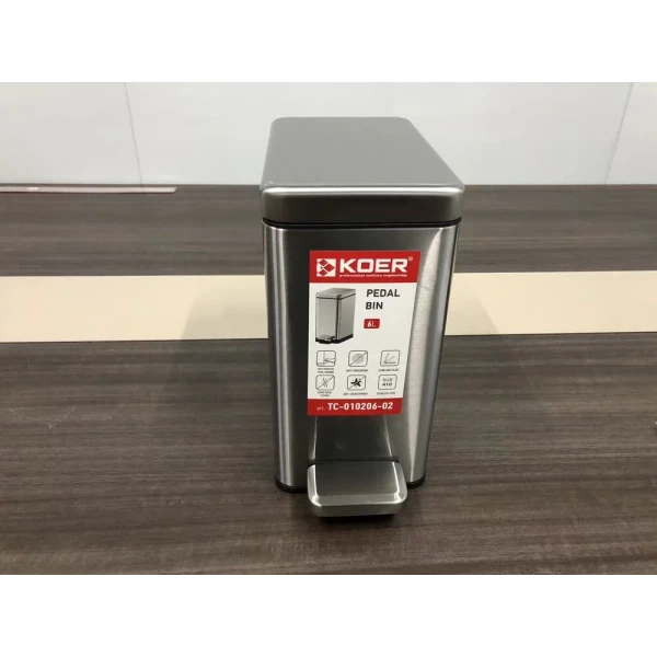 Відро для сміття з плавним закриттям прямокутне Koer TC-010206-02 6 л колір нержавійка (KR5594)