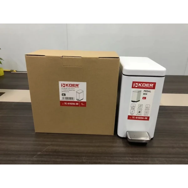 Відро для сміття з плавним закриттям прямокутне Koer TC-010206-08 6 л колір білий (KR5595)