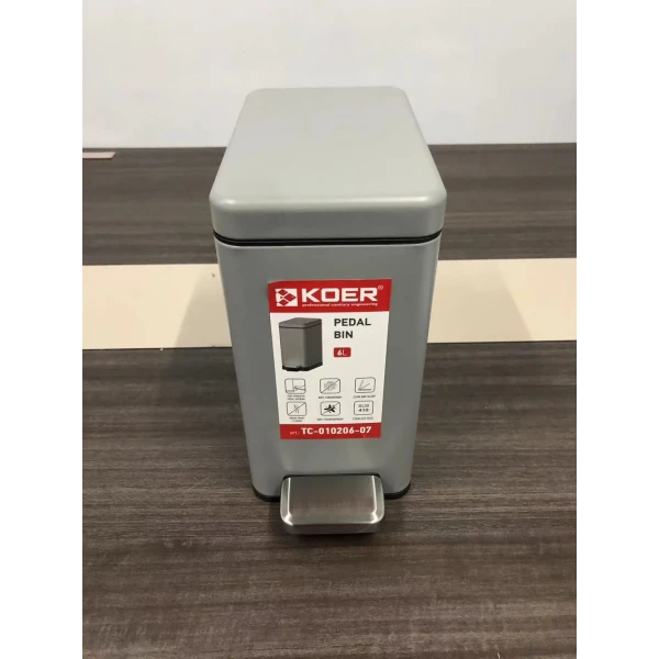 Відро для сміття з плавним закриттям прямокутне Koer TC-010206-07 6 л колір сірий (KR5596)