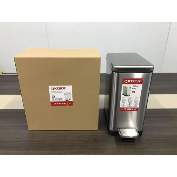 Відро для сміття з плавним закриттям прямокутне Koer TC-010210-02 10 л колір нержавійка (KR5597)