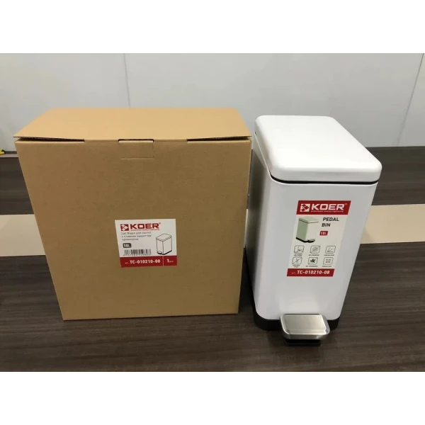 Відро для сміття з плавним закриттям прямокутне Koer TC-010210-08 10 л колір білий (KR5598)
