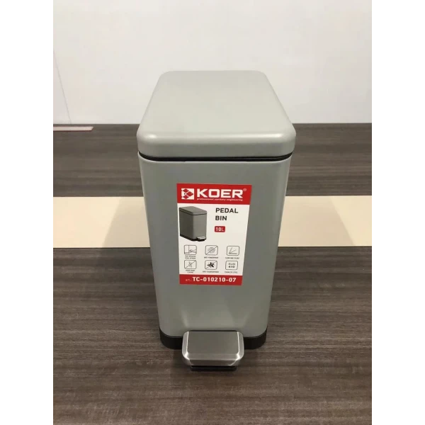 Відро для сміття з плавним закриттям прямокутне Koer TC-010210-07 10 л колір сірий (KR5599)