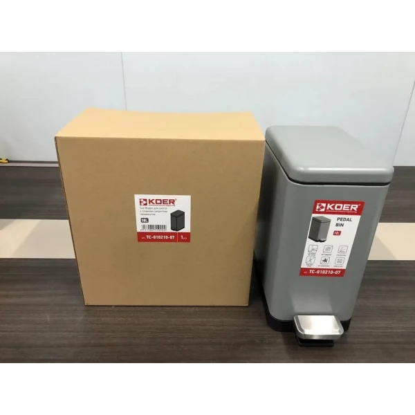 Відро для сміття з плавним закриттям прямокутне Koer TC-010210-07 10 л колір сірий (KR5599)