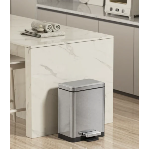 Відро для сміття з плавним закриттям прямокутне Koer TC-010306-02 6 л колір нержавійка (KR5600)