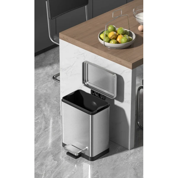 Відро для сміття з плавним закриттям прямокутне Koer TC-010306-02 6 л колір нержавійка (KR5600)